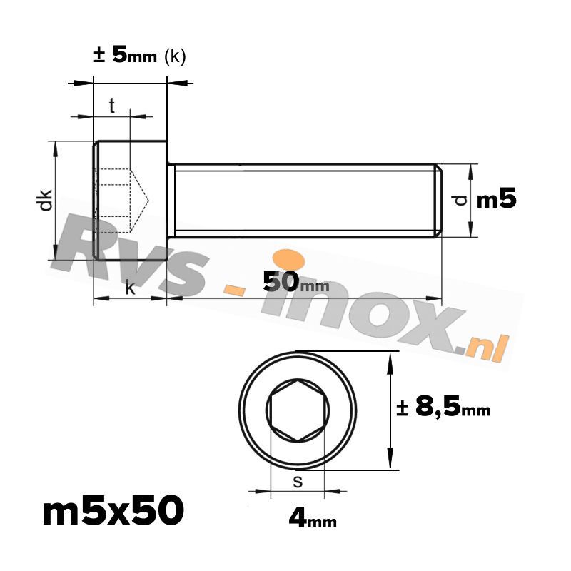 MINHER M5 x 45 mm 10 stuks platte kop binnenzeskant schroeven bouten voor meubels, roestvrij staal A2 V2A, volledige schroefdraad (met inbussleutel