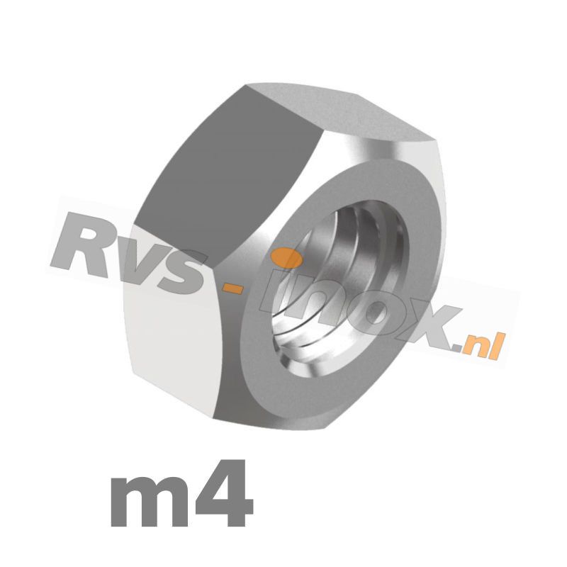 m4 | Rvs zeskantmoer DIN 934 Roestvaststaal A2 | DIN 934 A2 M 4 Hexagon nut