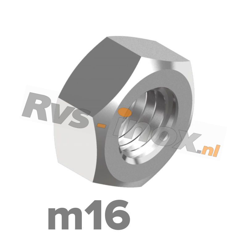 m16 | Rvs zeskantmoer DIN 934 Roestvaststaal A2 | DIN 934 A2 M 16 Hexagon nut