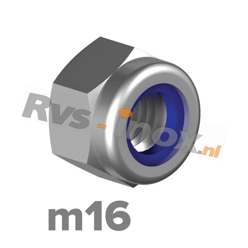 m16 | Rvs zelfborgende zeskantmoer DIN 985 Roestvaststaal A2 | DIN 985 A2 M 16 Self-locking Hexagon nuts, low type