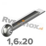 1,6x20mm | Rvs splitpen DIN 94 Roestvaststaal A2 | DIN 94 A2 1,6x20 Split pin