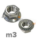 m3 | Rvs zeskantflensmoer met vertanding DIN 6923 Roestvaststaal A2 | DIN 6923 A2 M 3 Hexagon flange nut with serration