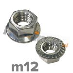 m12 | Rvs zeskantflensmoer met vertanding DIN 6923 Roestvaststaal A2 | DIN 6923 A2 M 12 Hexagon flange nut with serration