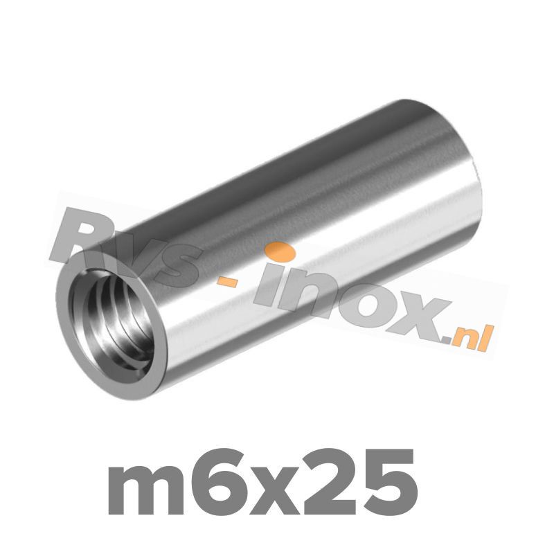 m6x25 | Rvs koppelmoer rond  Art. 9070 Roestvaststaal A2 | Art. 9070 A2 M 6x25 Round coupler nuts