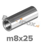 m8x25 | Rvs koppelmoer rond  Art. 9070 Roestvaststaal A2 | Art. 9070 A2 M 8x25 Round coupler nuts