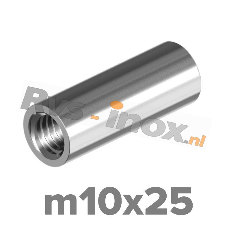 m10x25 | Rvs koppelmoer rond  Art. 9070 Roestvaststaal A2 | Art. 9070 A2 M 10x25 Round coupler nuts