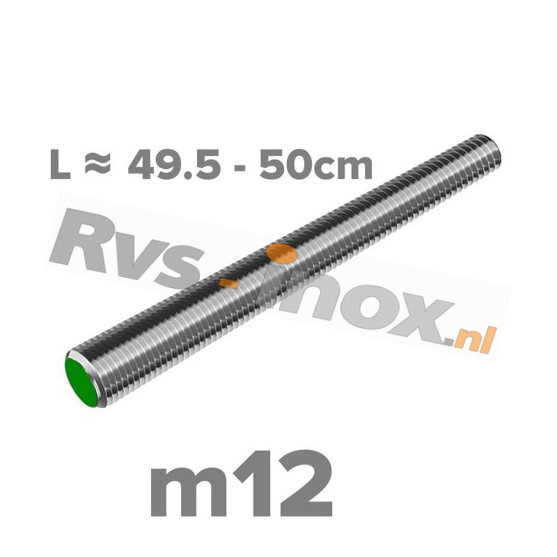 Rvs draadeind m12 A2 | lengte 49,5-50cm